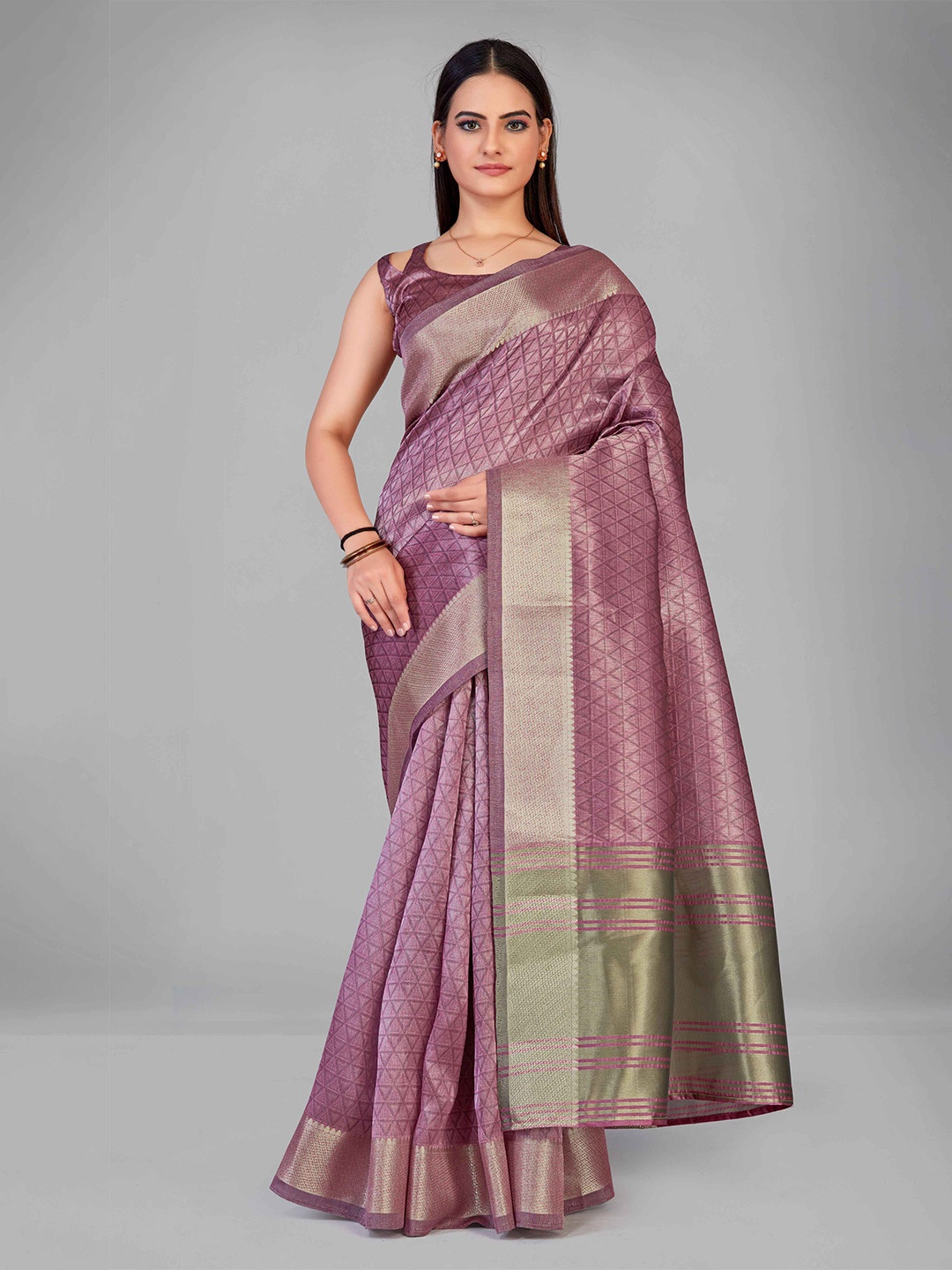 

MANOHARI Purple Zari Silk Blend Saree