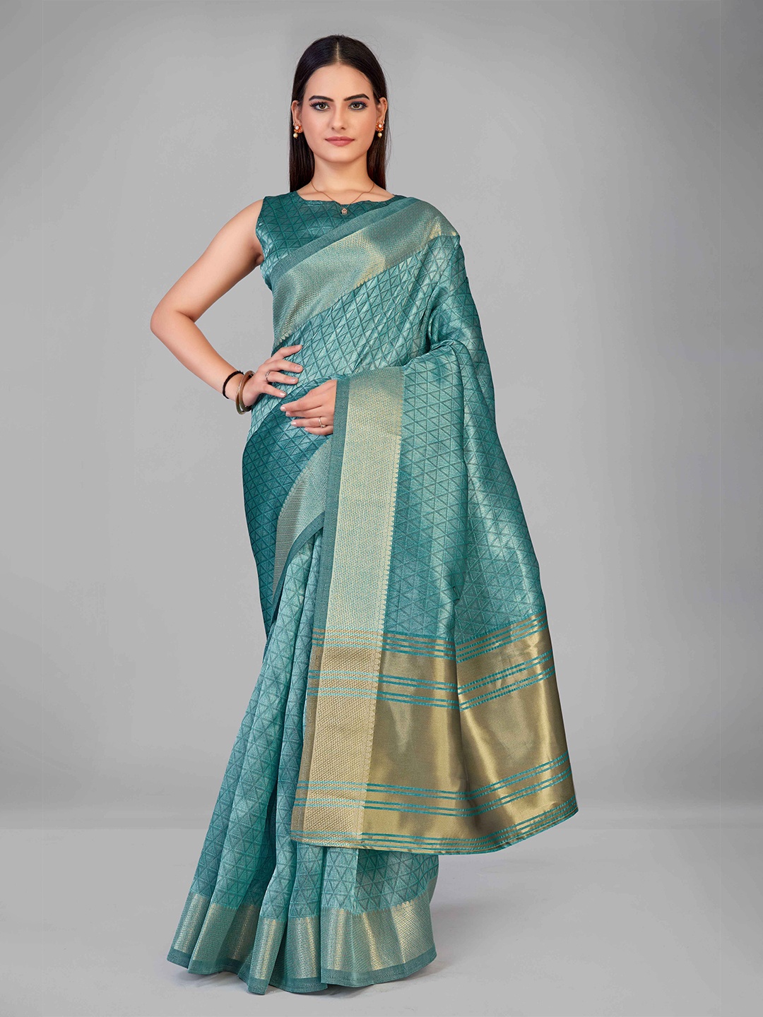 

MANOHARI Blue Woven Design Zari Silk Blend Saree