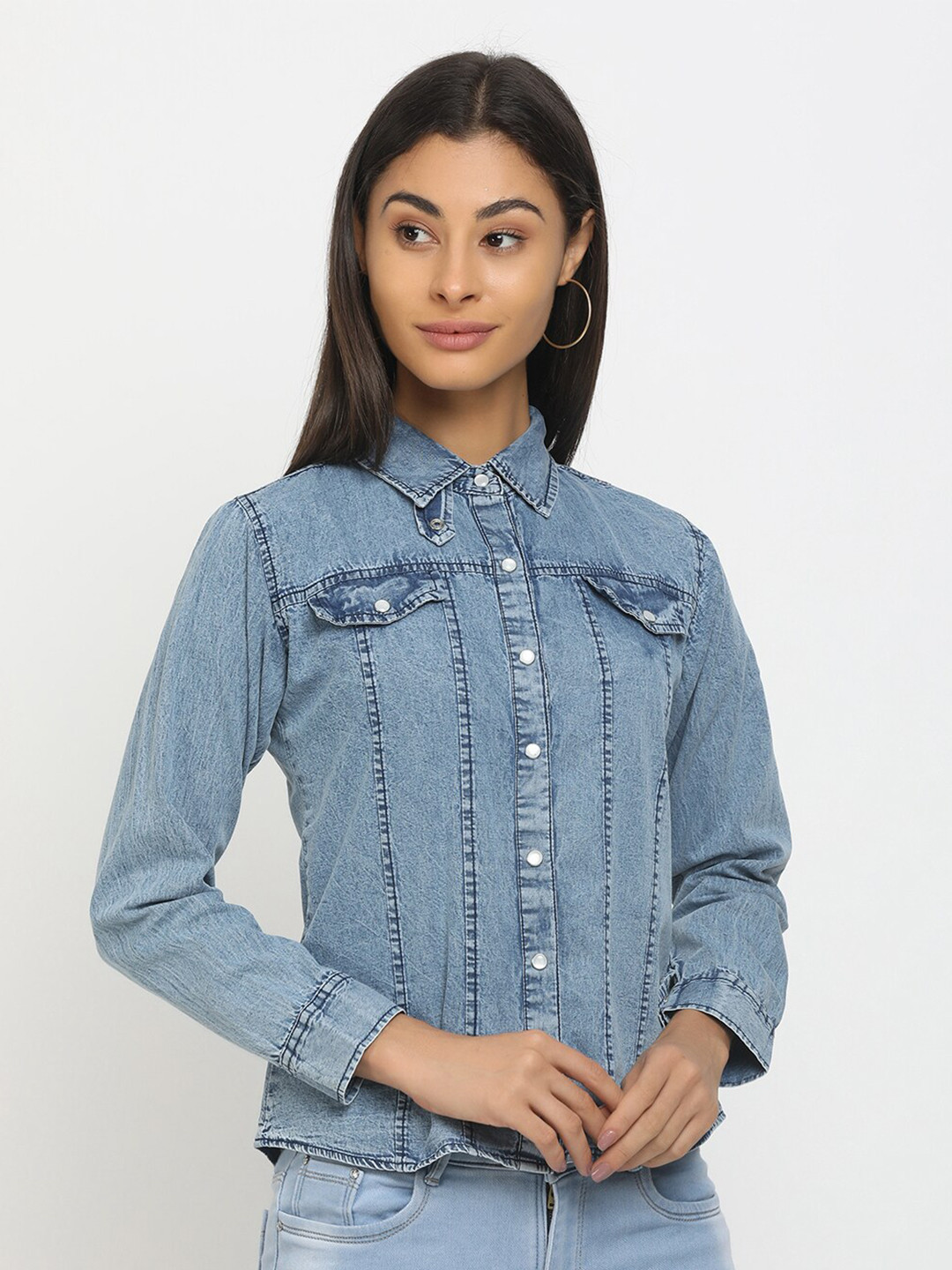 

V-Mart Women Blue Faded Casual Shirt