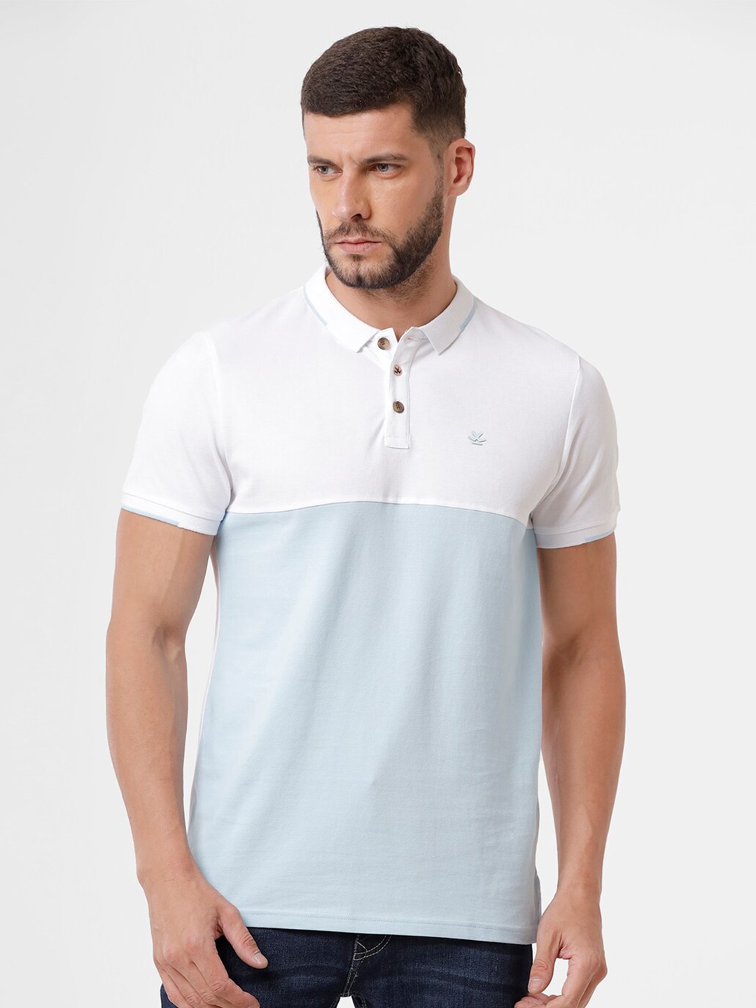 

WROGN Men Blue Polo Collar Slim Fit T-shirt