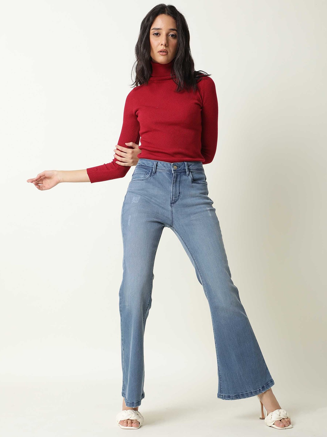

RAREISM Women Blue Low Distress Light Fade Jeans