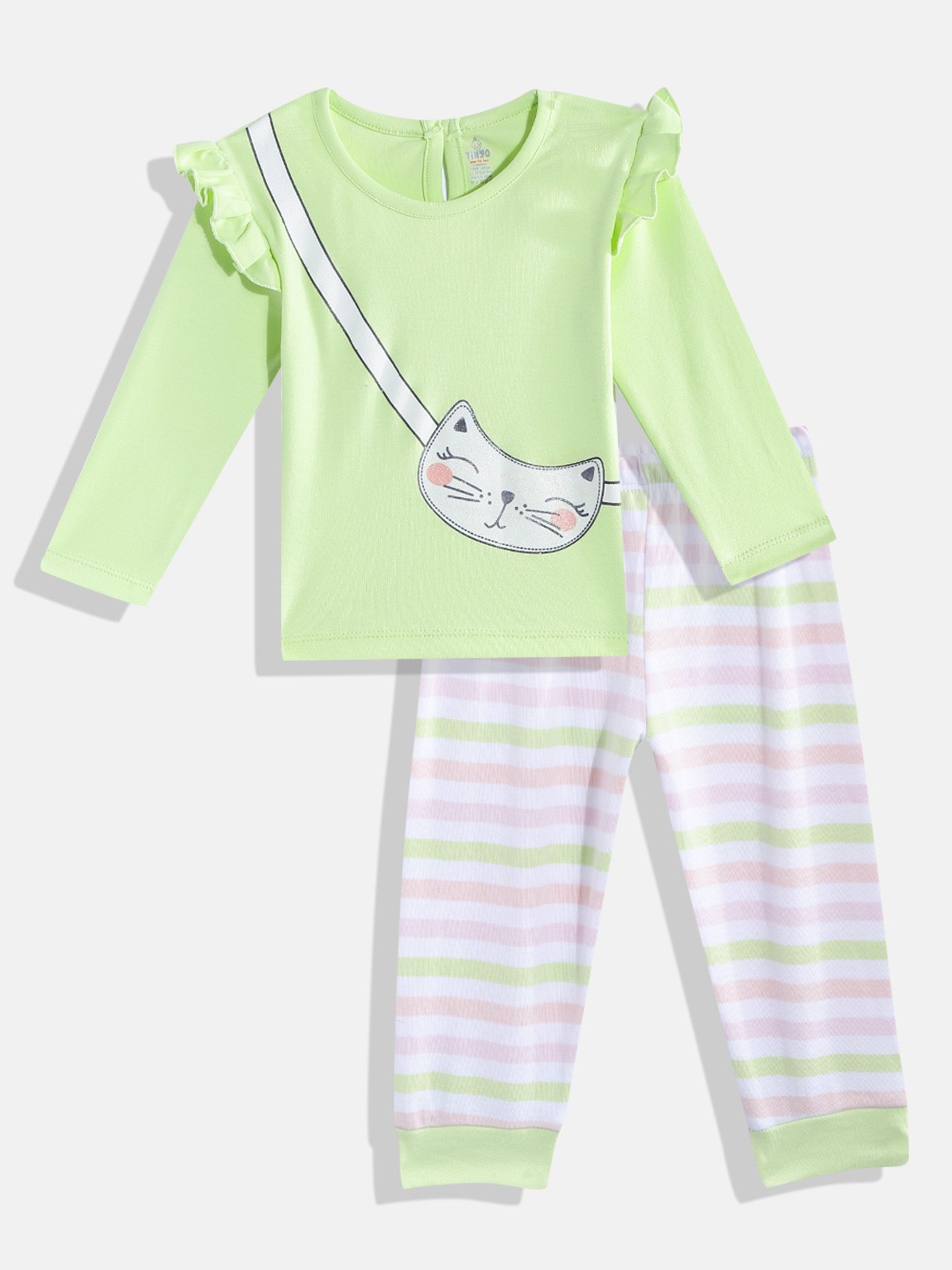 

TINYO Infant Girls Lime Green & White Printed Top with Striped Leggings