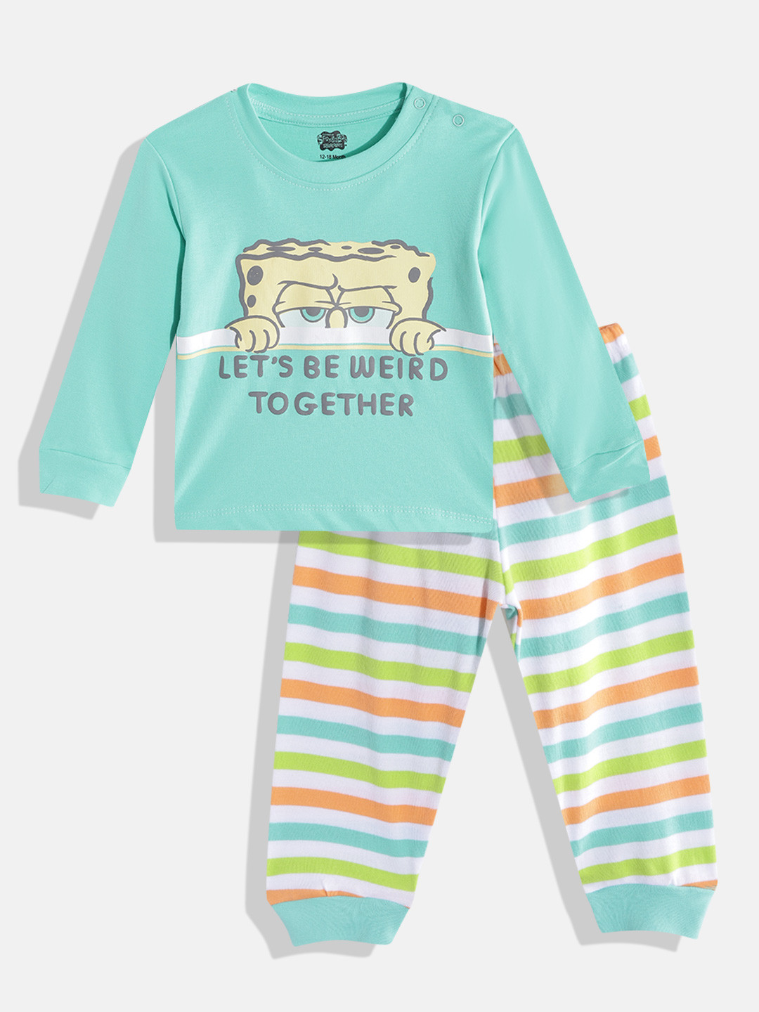 

TINYO Boys Green & White Pure Cotton Graphic Printed T-shirt with Pyjamas