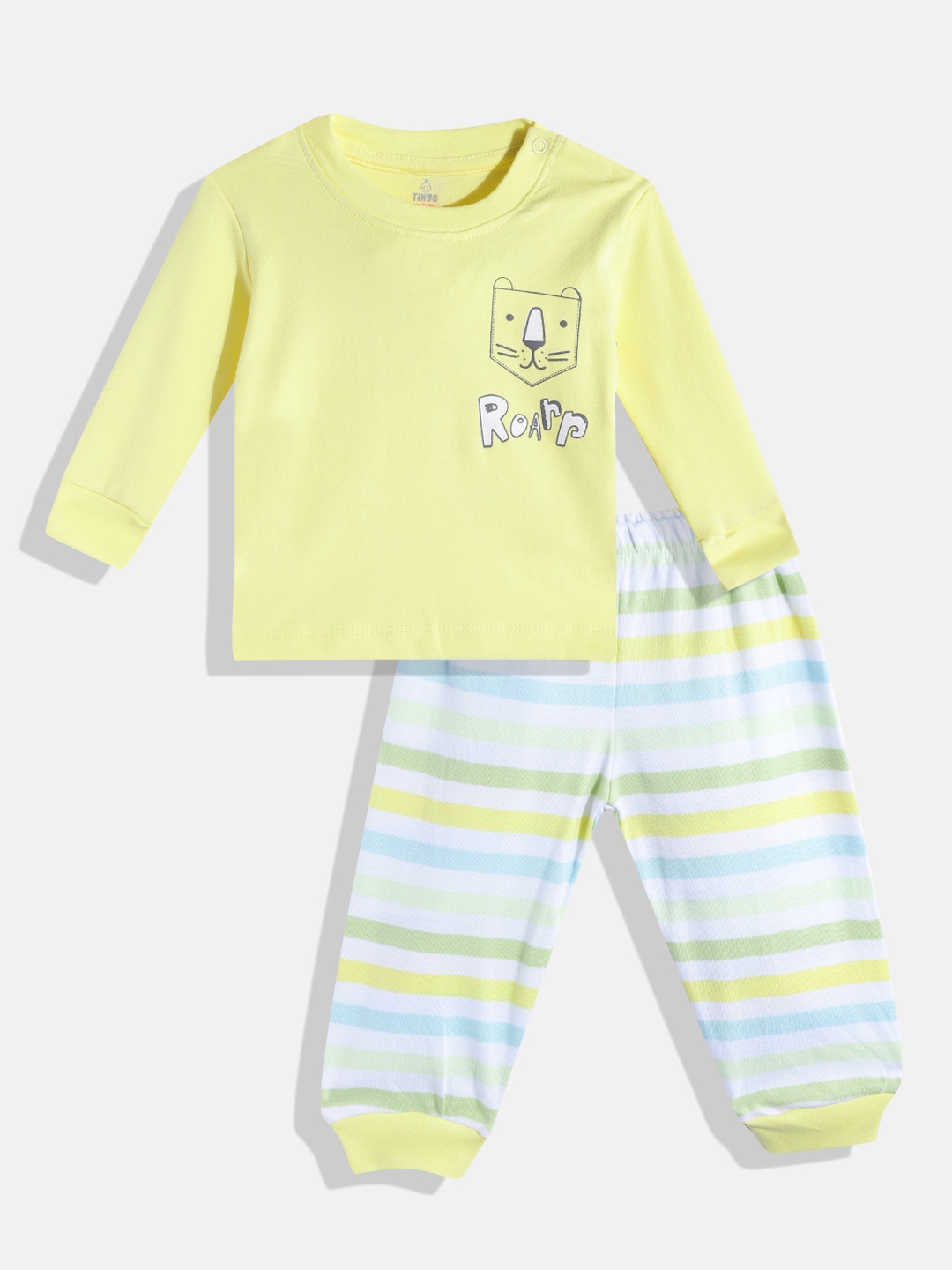 

TINYO Infant Boys Yellow & White Printed Pure Cotton T-shirt with Trousers