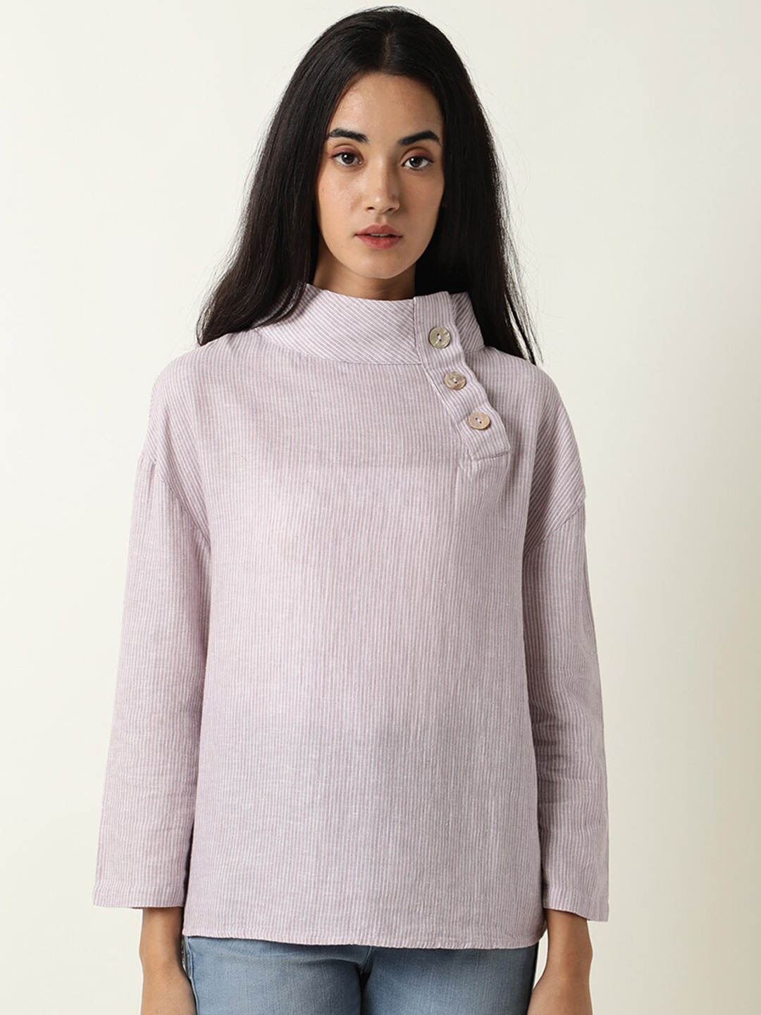 

RAREISM Striped High Neck Top, Lavender