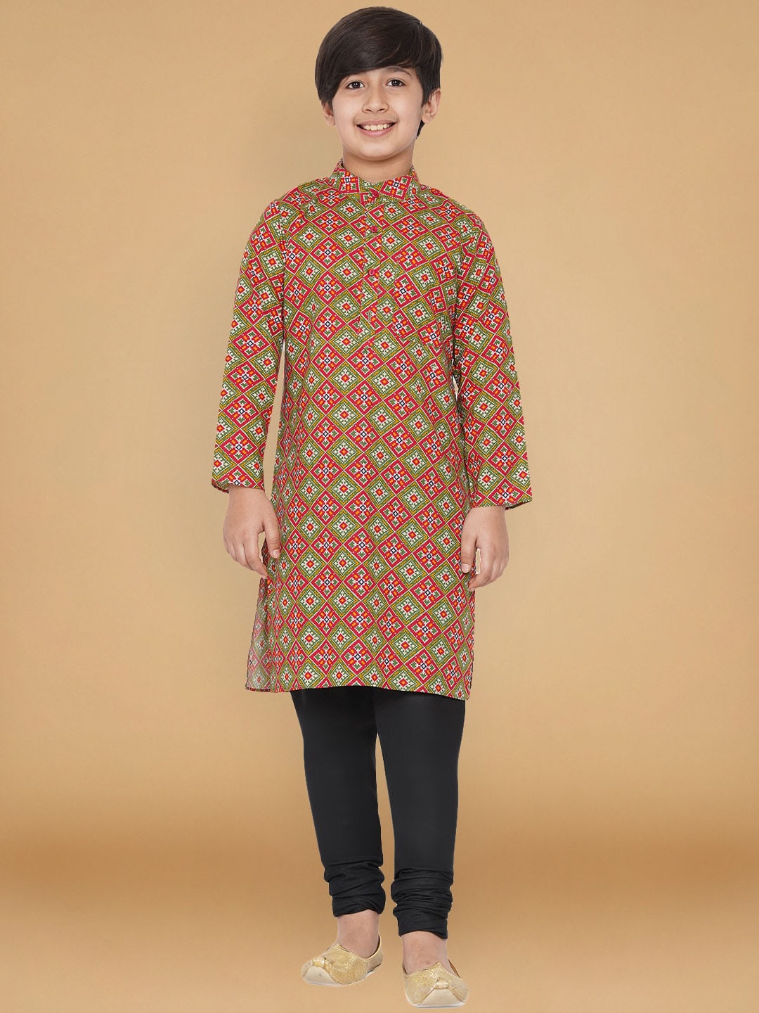 

titliyan Boys Green Geometric Printed Thread Work Kurta