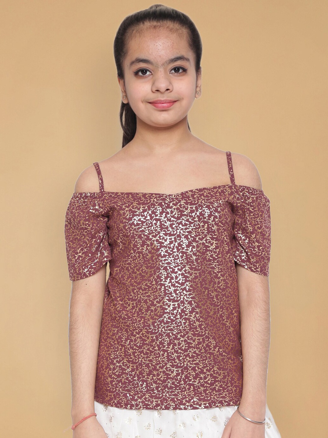 

titliyan Burgundy Embellished Bardot Top