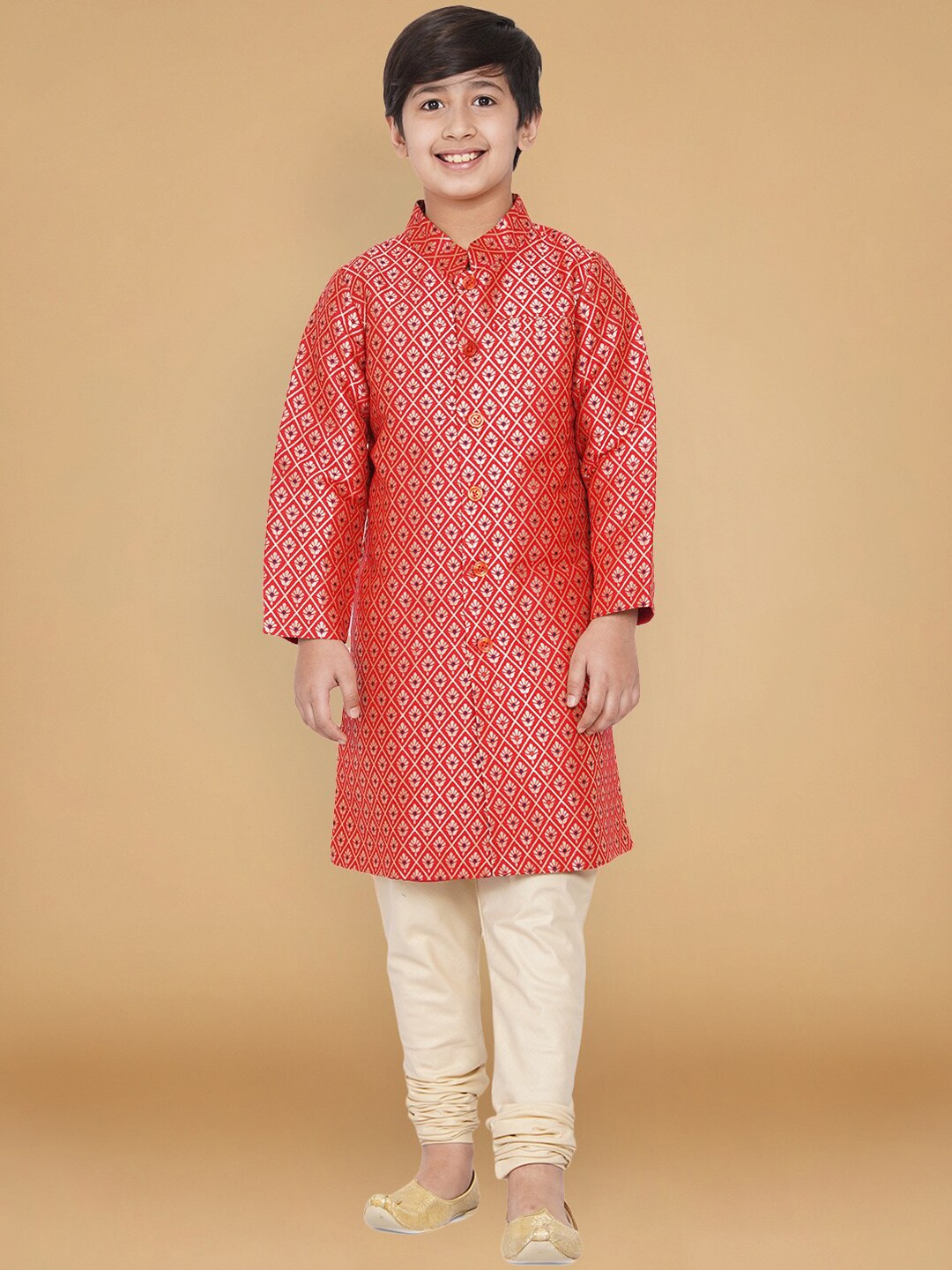 

titliyan Boys Red Geometric Thread Work Kurta