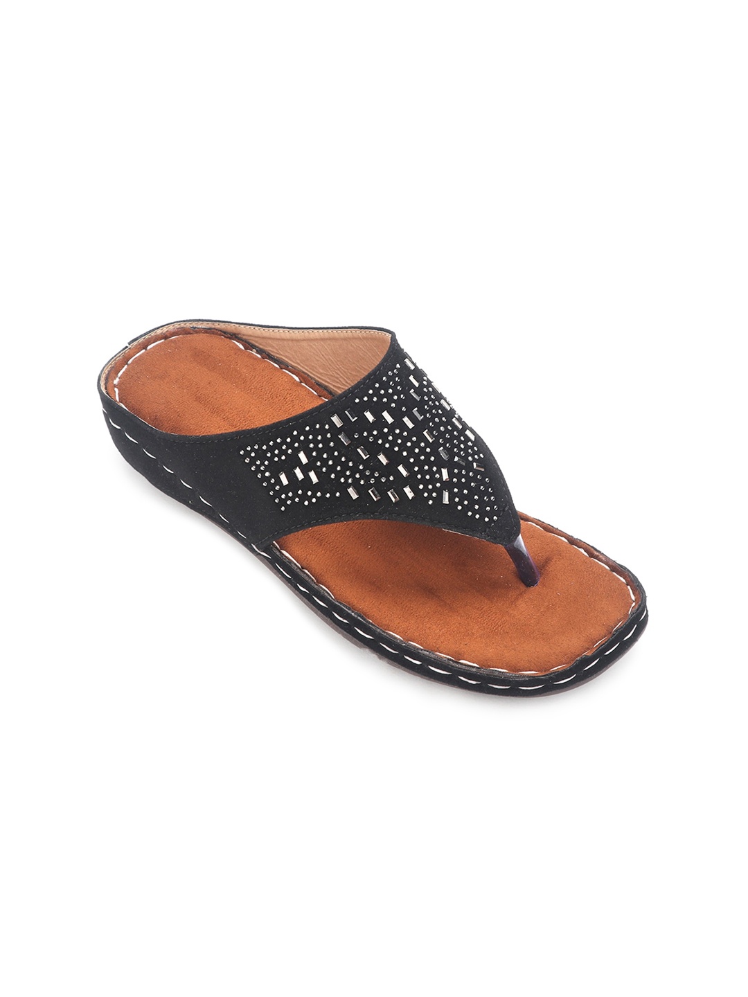 

Myra Black Embellished Velvet Orthopedic Wedge Heels