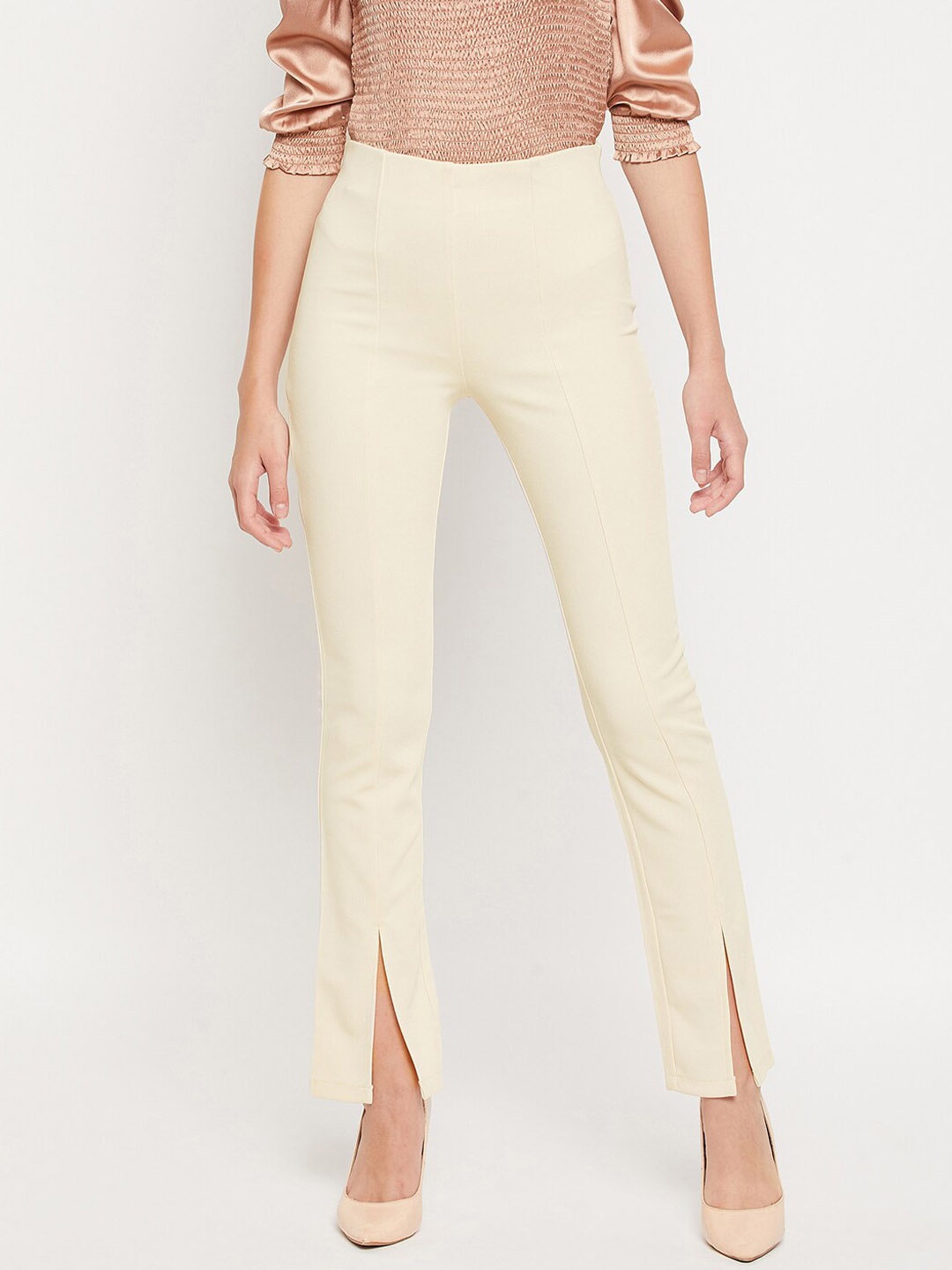 

JUNE & HARRY Women White Smart Slim Fit High-Rise Trousers