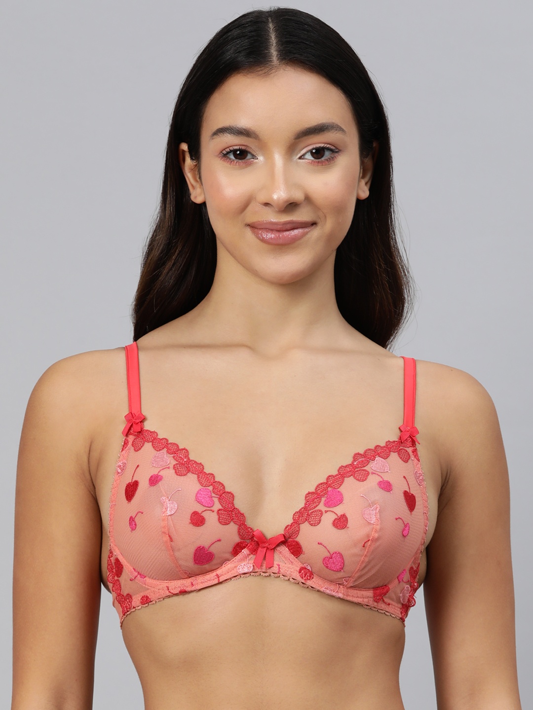 

Marks & Spencer Lace Detail Medium Coverage Underwired Plunge Bra-T817770D, Orange