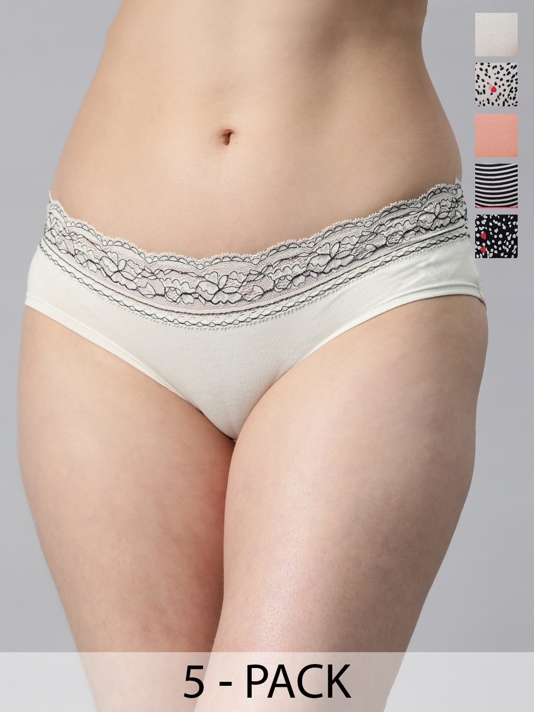 

Marks & Spencer Women Pack of 5 Lace Waist Briefs T612092, Navy blue