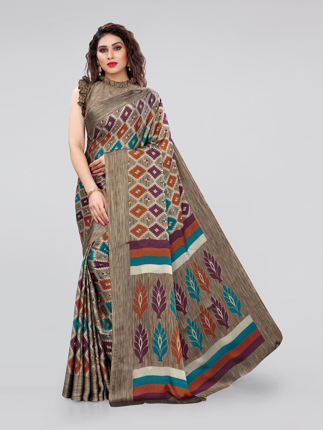 

MIRCHI FASHION Brown & Blue Saree