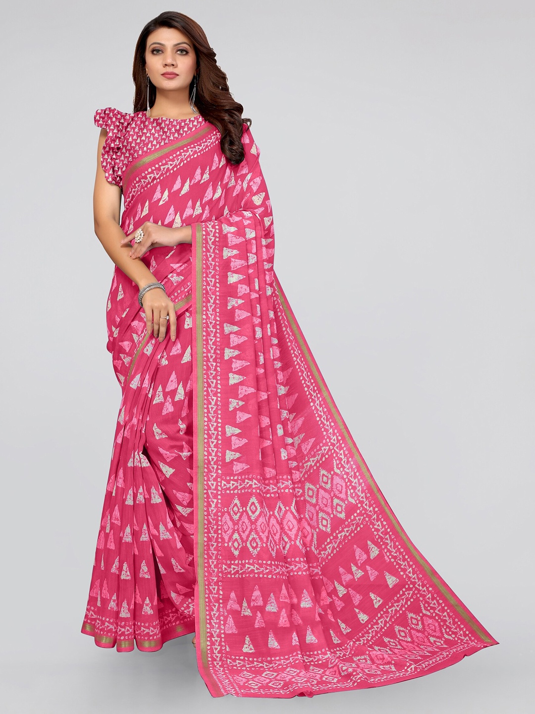 

MIRCHI FASHION Pink & Blue Batik Zari Saree