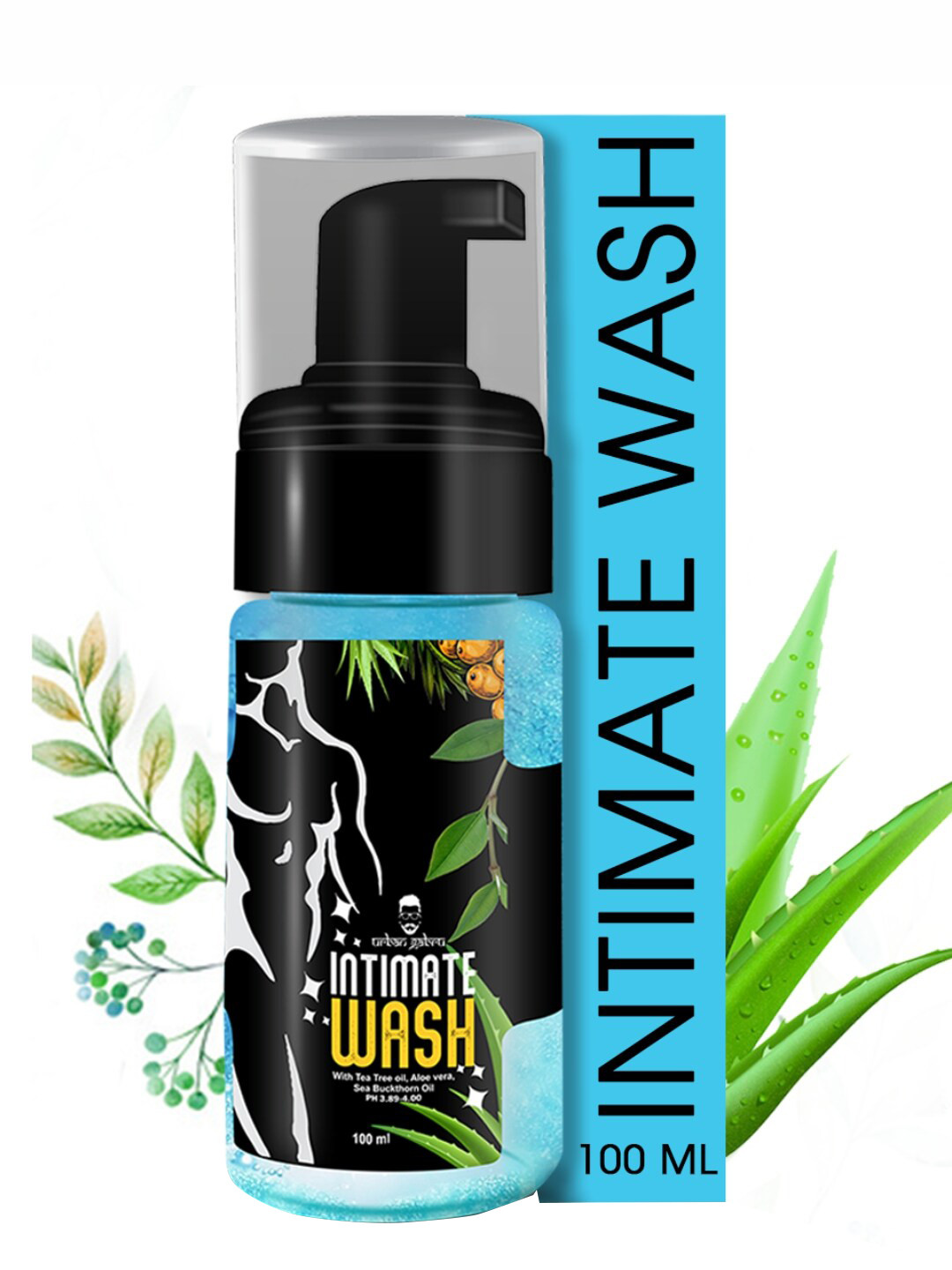 

URBANGABRU Men Intimate Wash with Tea Tree Oil & Aloe Vera - 100 ml, Blue
