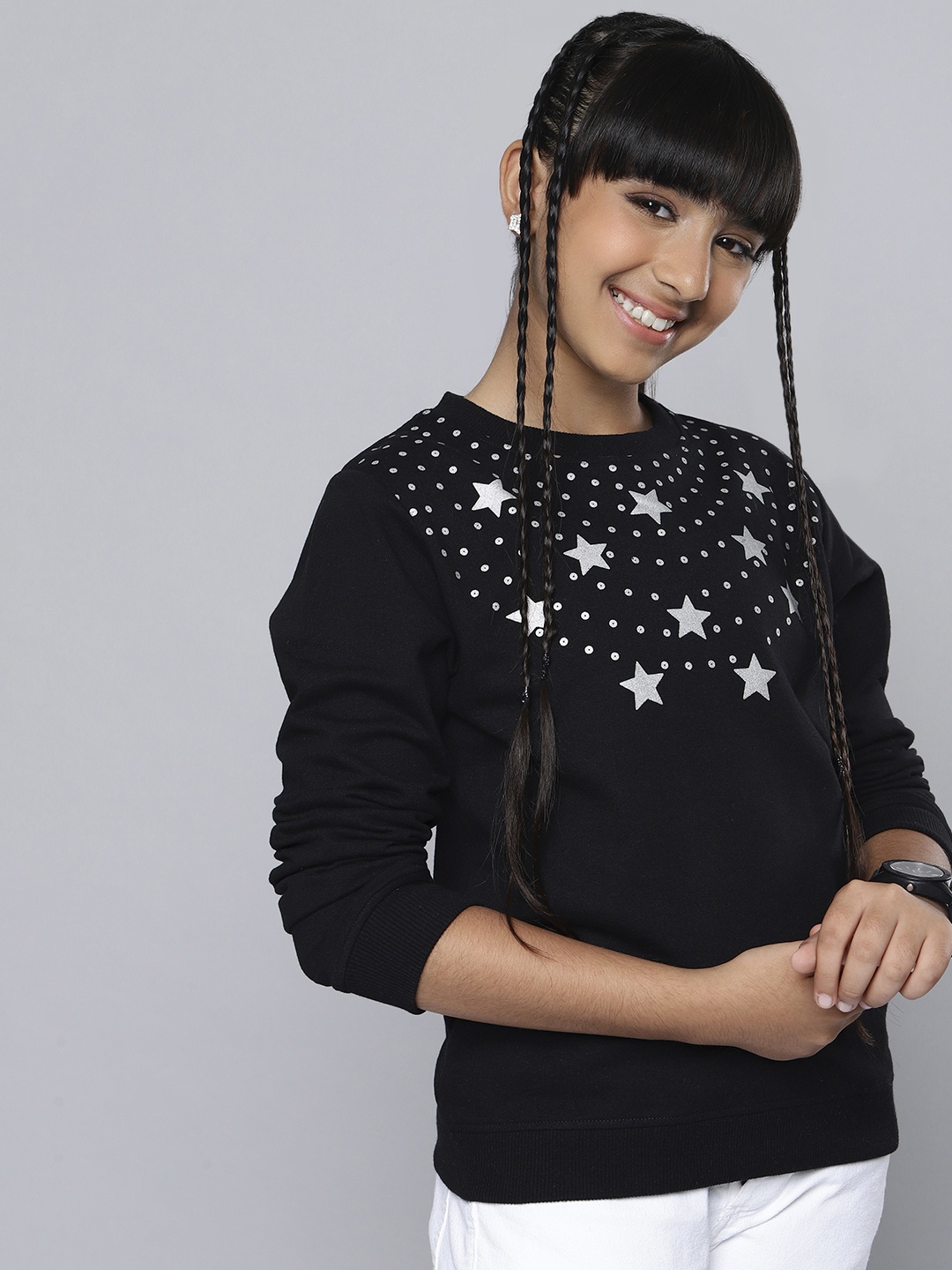 

HERE&NOW Girls Black Printed Sweatshirt