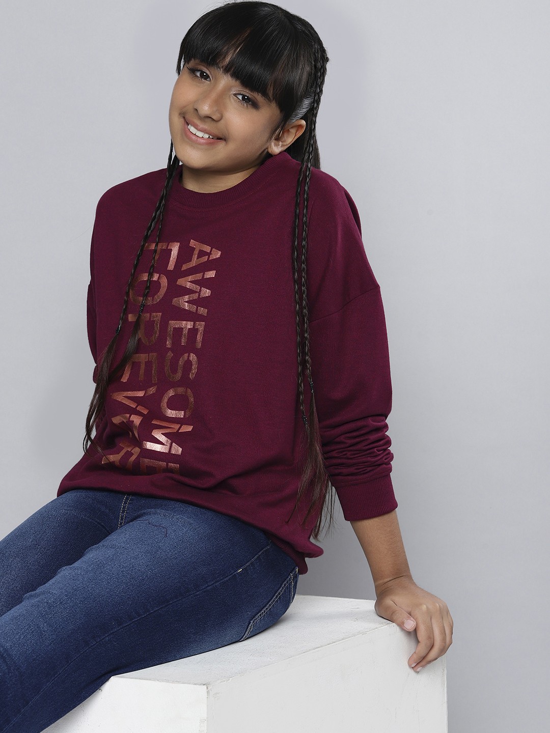 

HERE&NOW Girls Burgundy Printed Sweatshirt