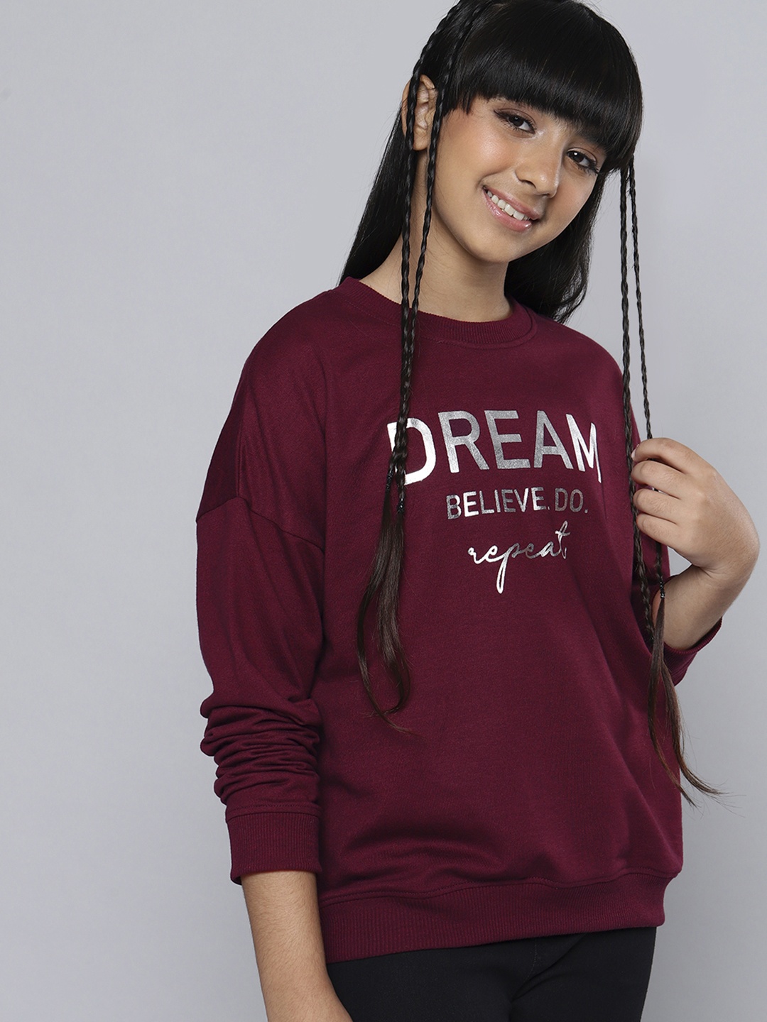 

HERE&NOW Girls Burgundy Printed Sweatshirt