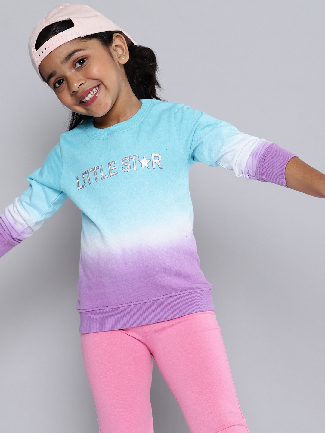 

HERE&NOW Girls Blue & Purple Colourblocked Pure Cotton Sweatshirt