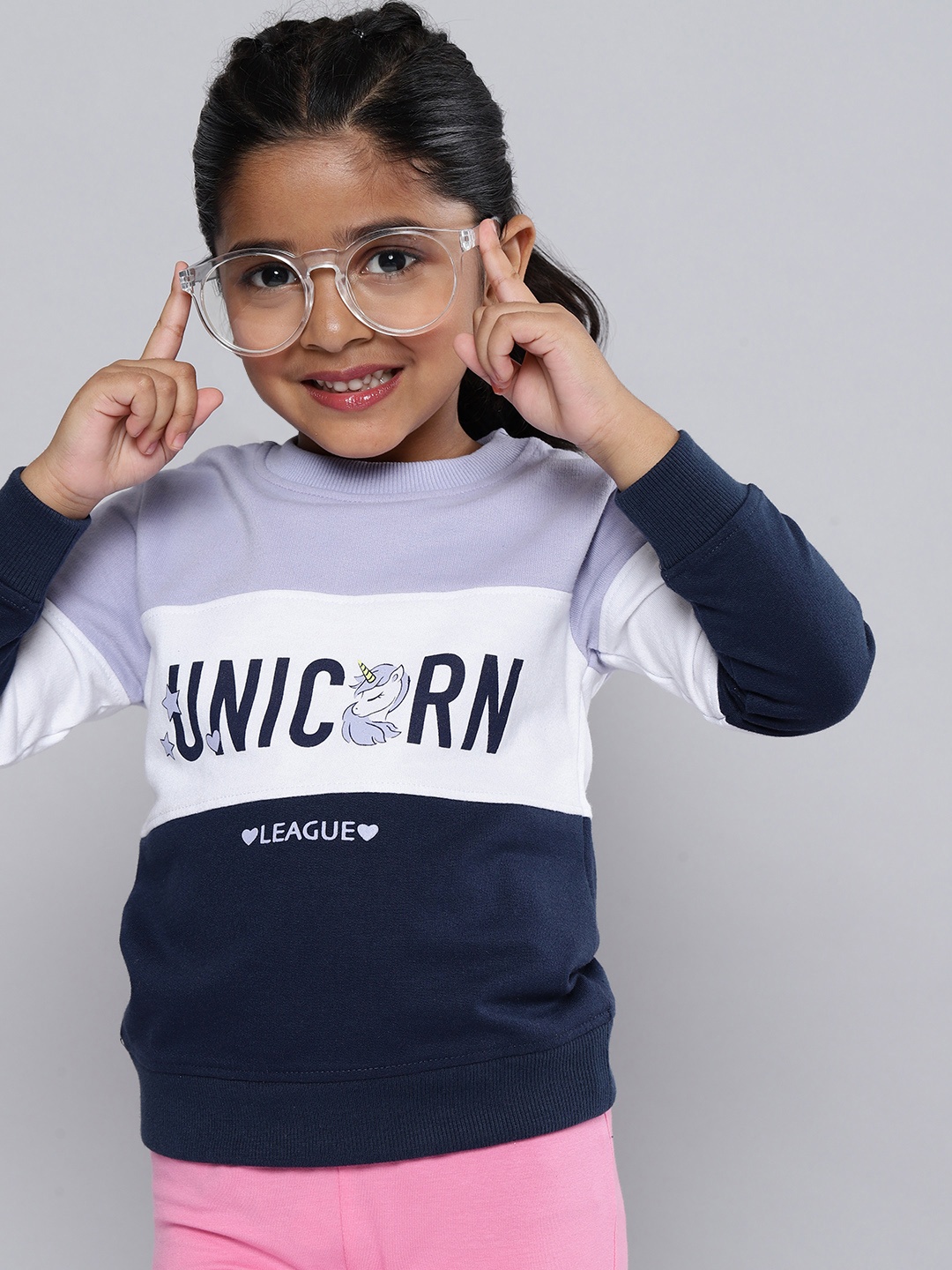 

HERE&NOW Girls Purple & Navy Blue Printed Sweatshirt