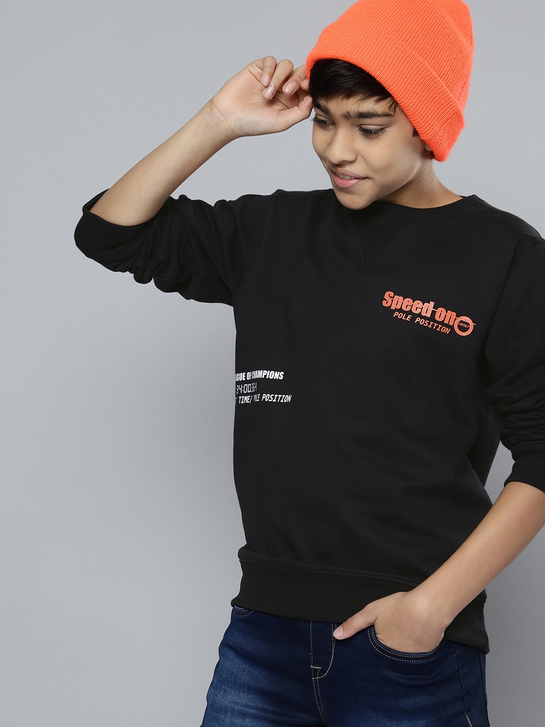 

HERE&NOW Boys Black & Orange Printed Sweatshirt