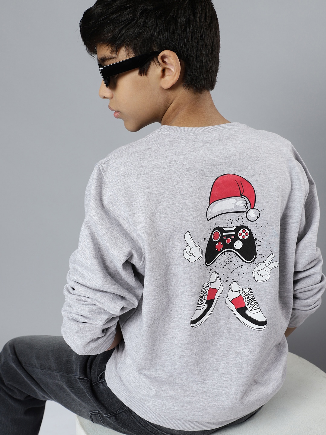 

HERE&NOW Boys Grey Melange sOLID Sweatshirt