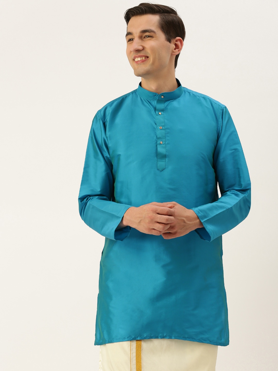 

THANGAMAGAN Men Blue Solid Straight Kurta with Link Detail