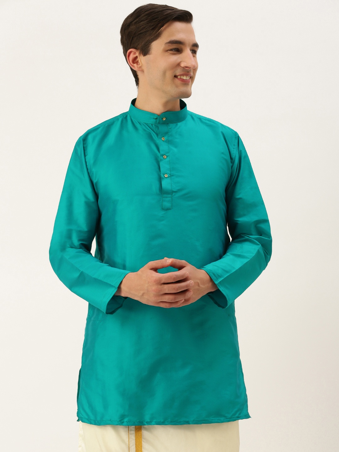 

THANGAMAGAN Men Blue Solid Straight Kurta with Link Detail