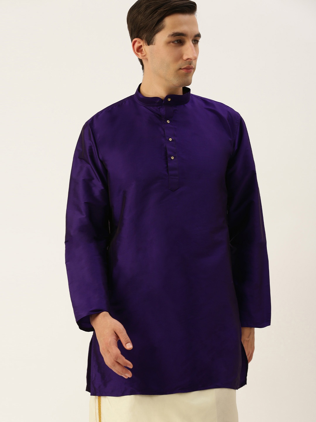 

THANGAMAGAN Men Navy Blue Solid Straight Kurta with Link Detail