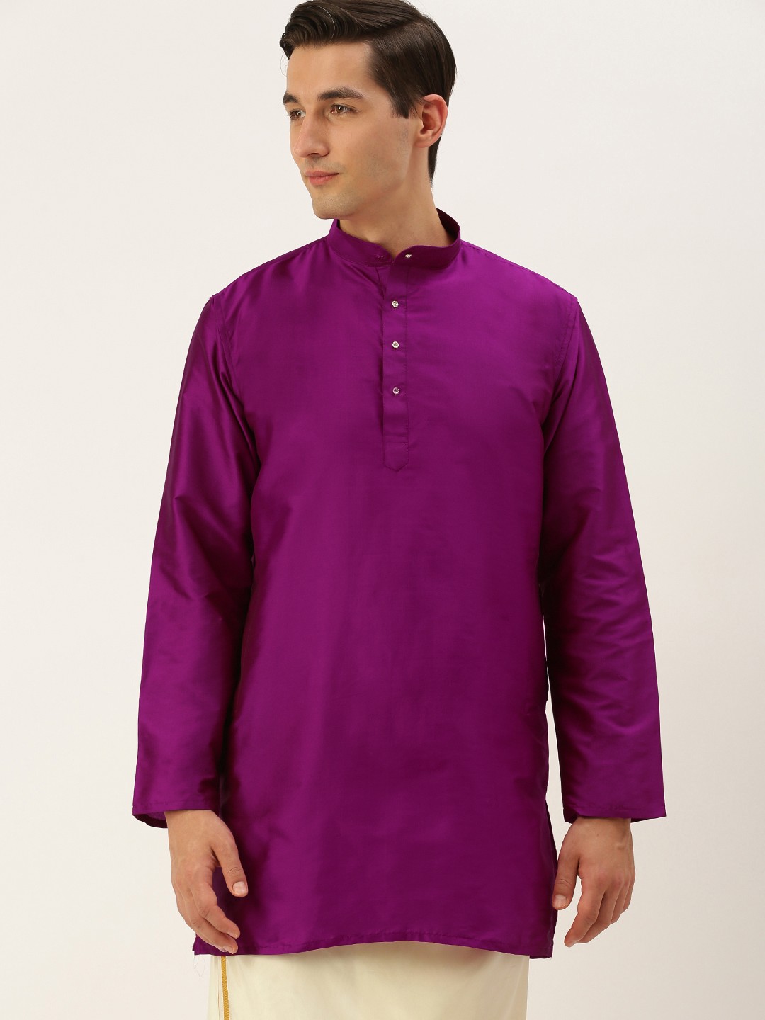 

THANGAMAGAN Men Aubergine Solid Straight Kurta with Link Detail, Purple