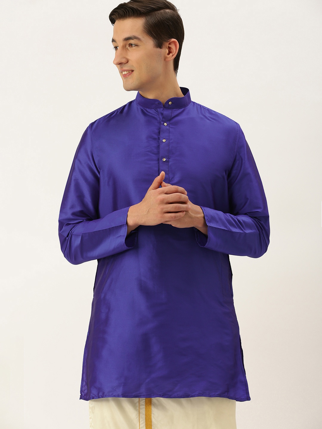 

THANGAMAGAN Men Blue Solid Straight Kurta with Link Detail