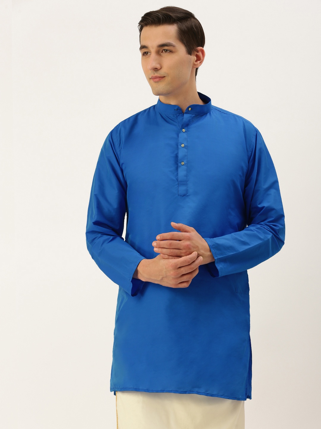 

THANGAMAGAN Men Blue Solid Straight Kurta with Link Detail