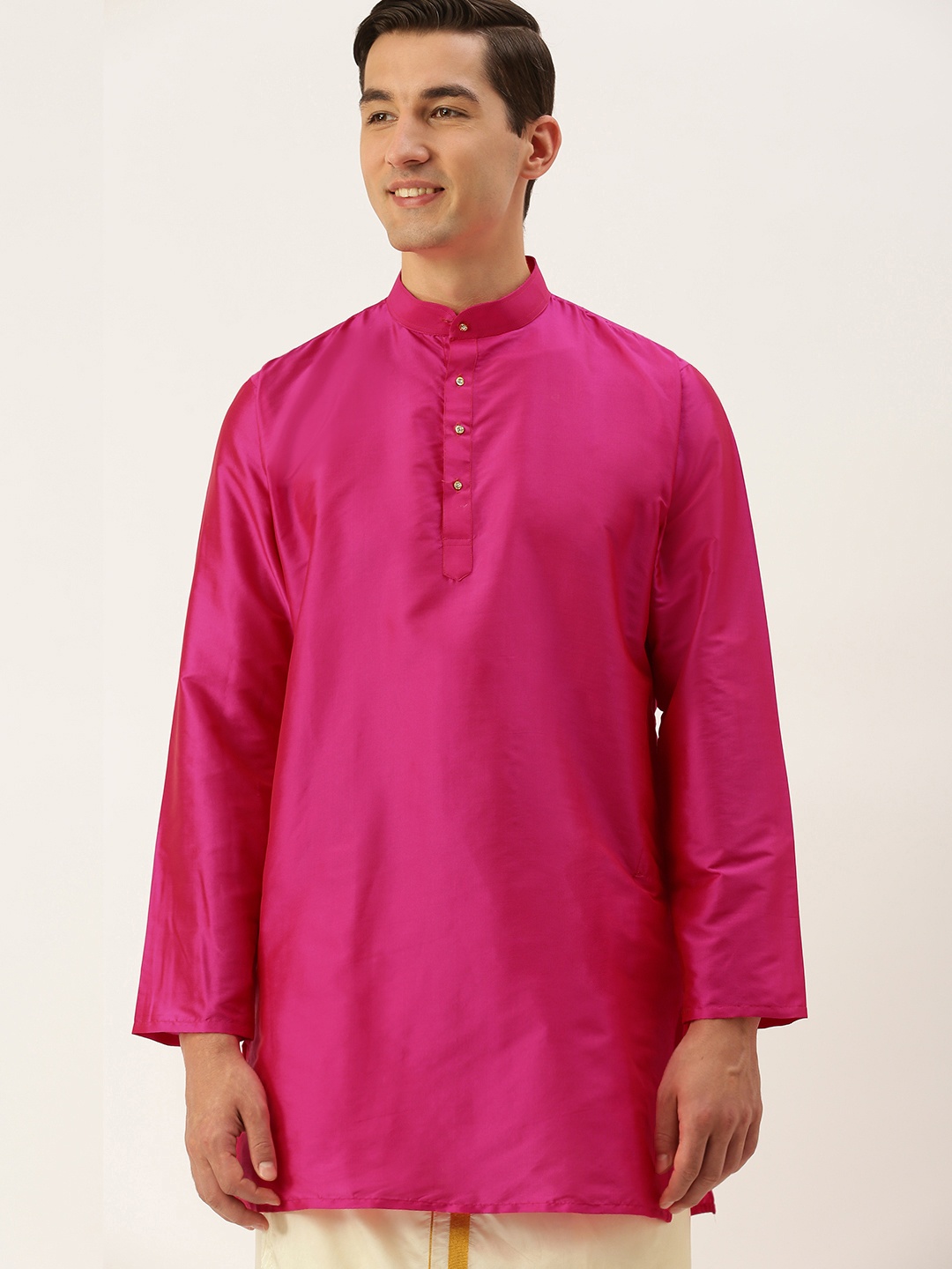 

THANGAMAGAN Men Pink Solid Straight Kurta with Link Detail