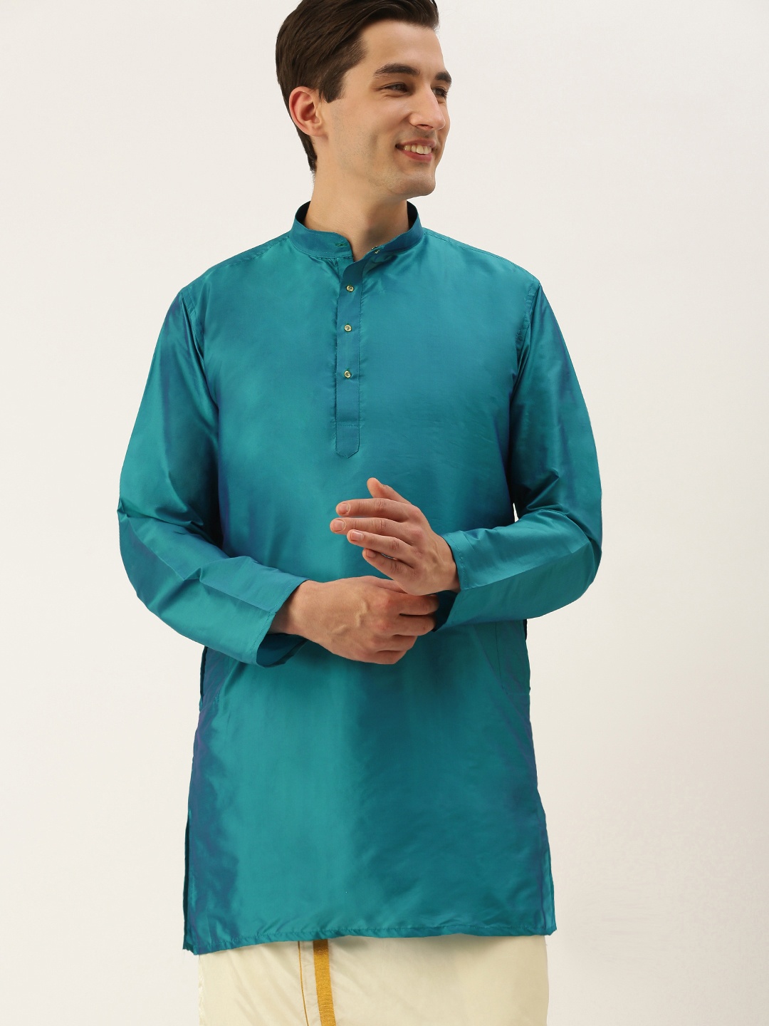 

THANGAMAGAN Men Blue Solid Straight Kurta with Link Detail