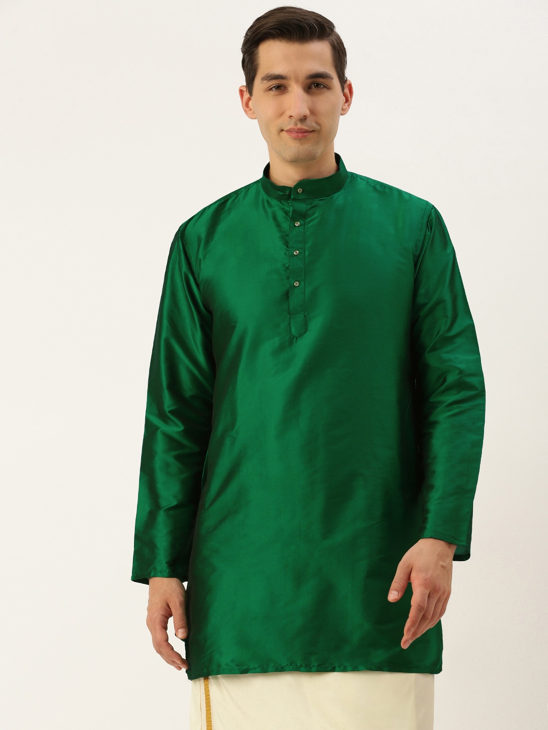 

THANGAMAGAN Men Green Solid Straight Kurta with Link Detail