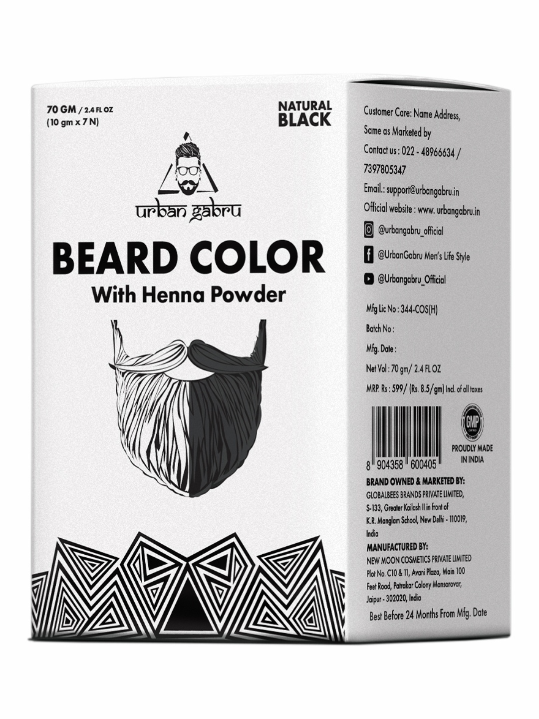 

URBANGABRU Men Beard Color with Henna 70g, Green