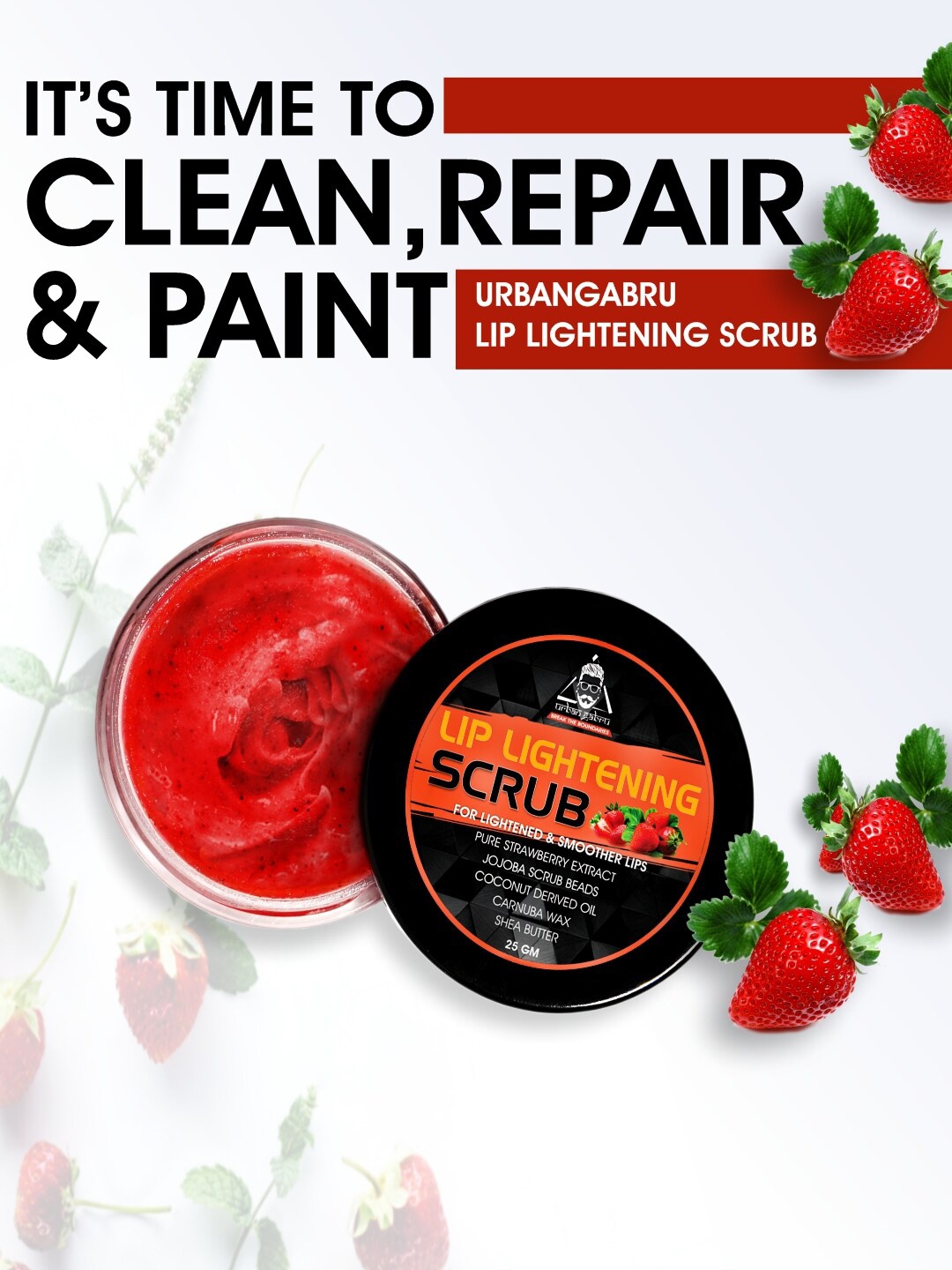 

URBANGABRU Lip Lightening Scrub with Pure Strawberry Extracts - 25 g, Red
