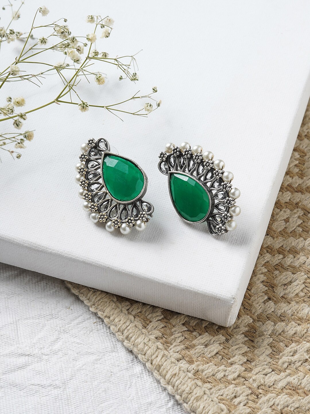 

TEEJH Silver-Toned Contemporary Drop Earrings