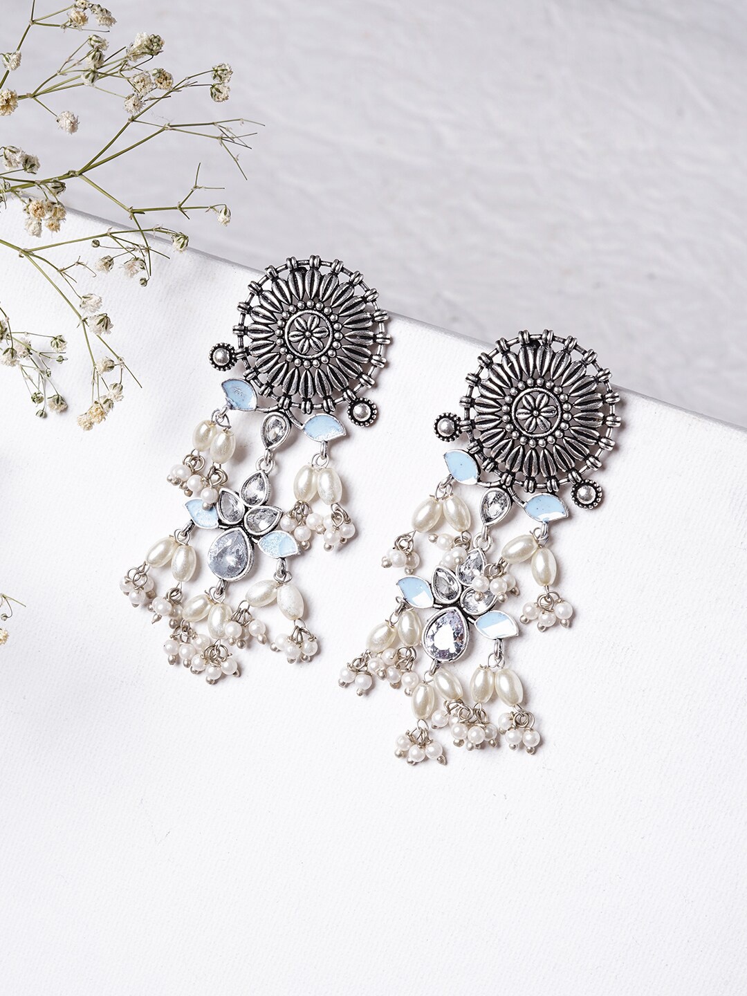

TEEJH Silver-Toned Contemporary Drop Earrings