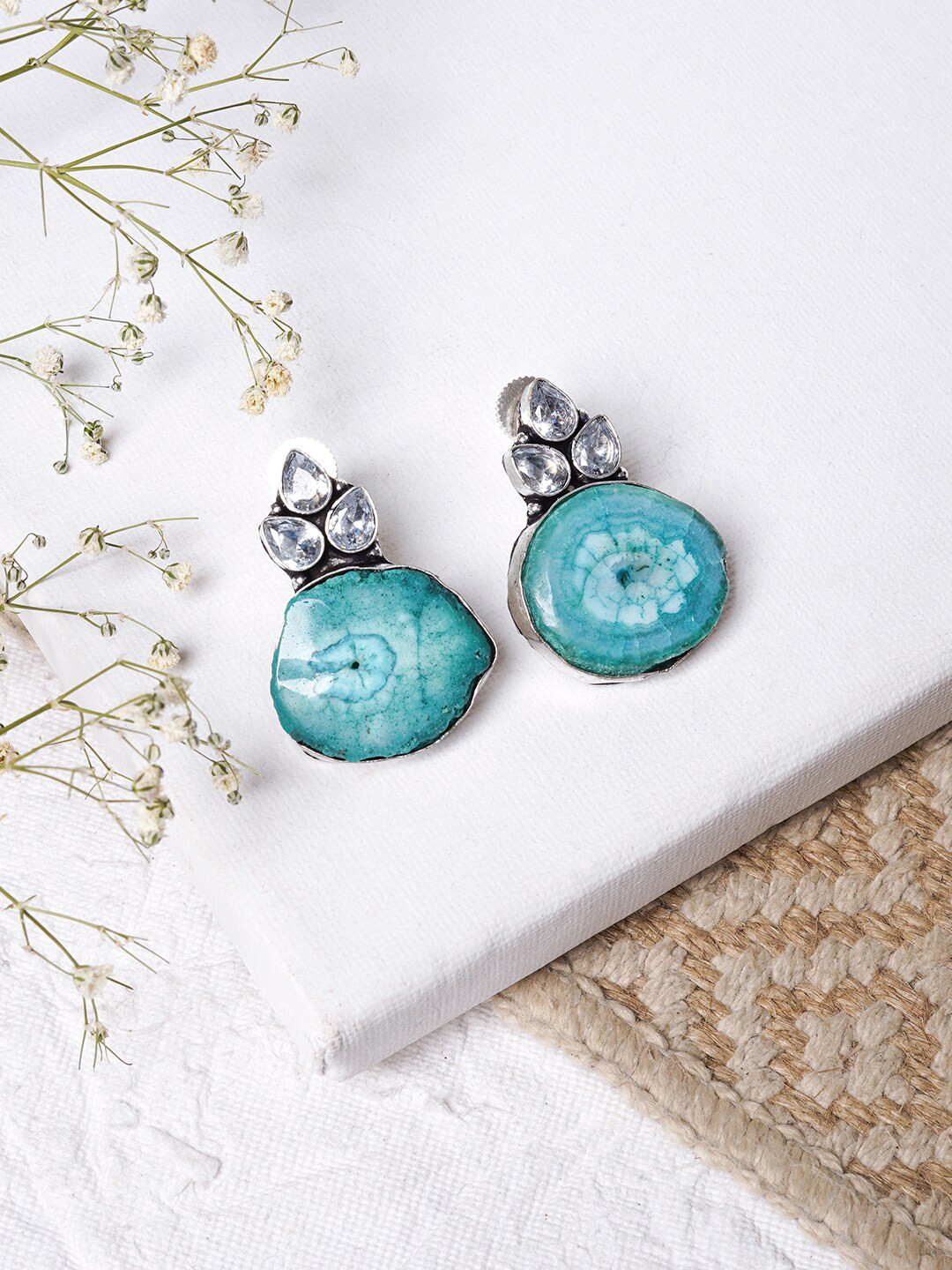 

TEEJH Silver-Toned Contemporary Drop Earrings