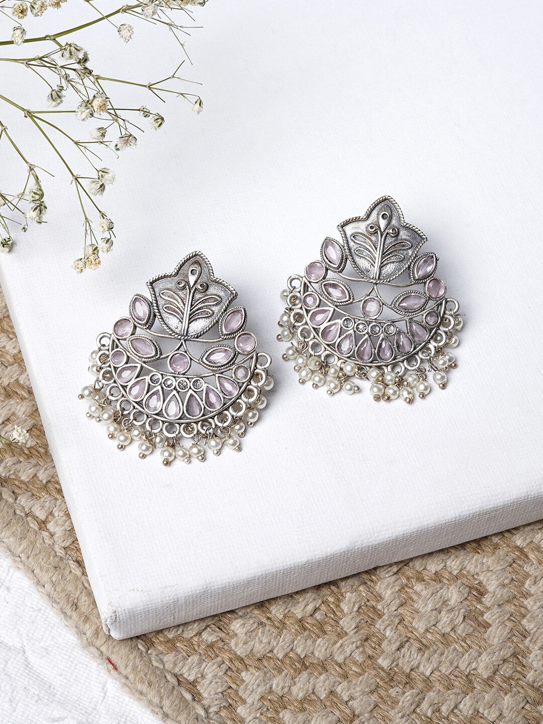 

TEEJH Silver-Toned Contemporary Studs Earrings