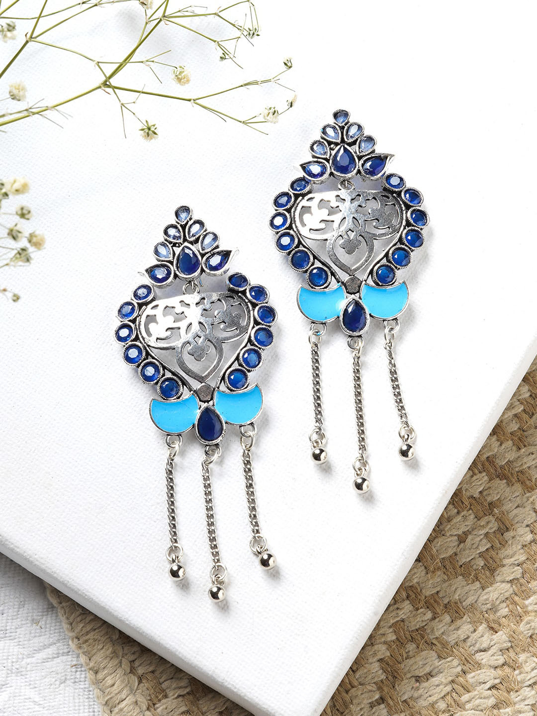 

TEEJH Silver-Toned Contemporary Drop Earrings