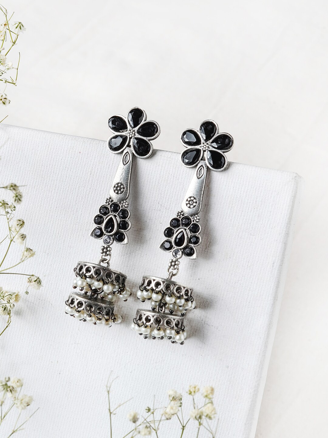 

TEEJH Silver-Toned Contemporary Drop Earrings