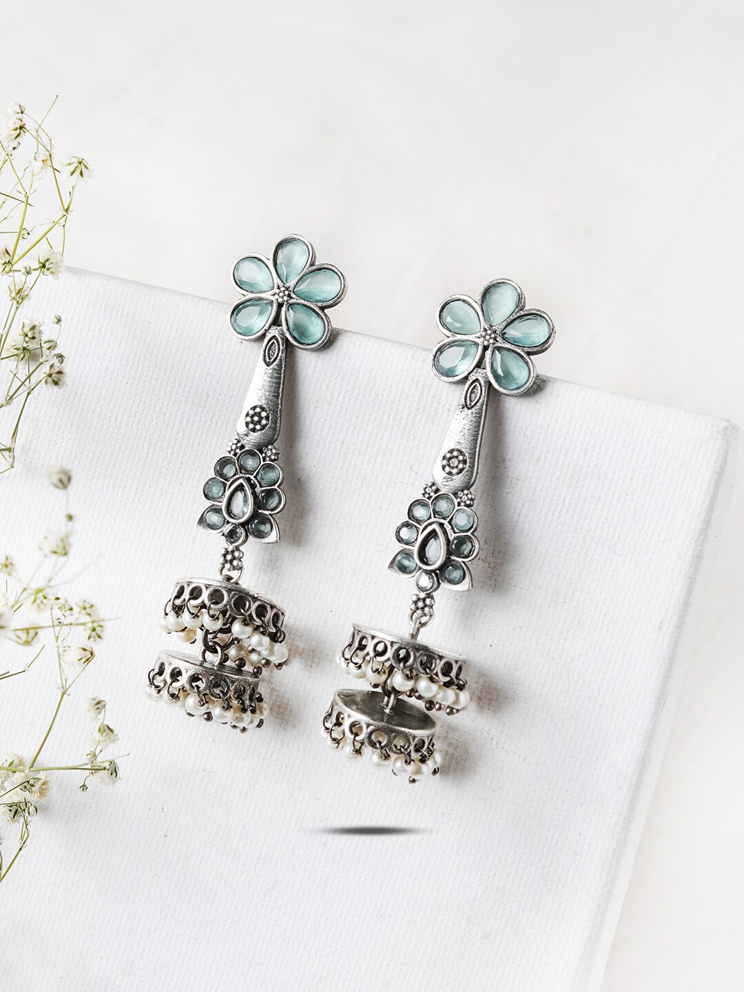 

TEEJH Silver-Toned Contemporary Drop Earrings