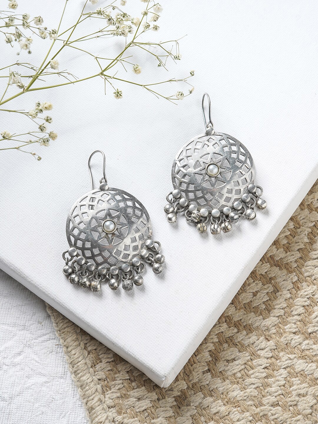 

TEEJH Silver-Toned Contemporary Studs Earrings