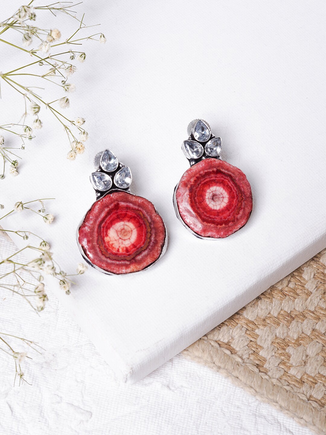 

TEEJH Silver-Toned Contemporary Studs Earrings