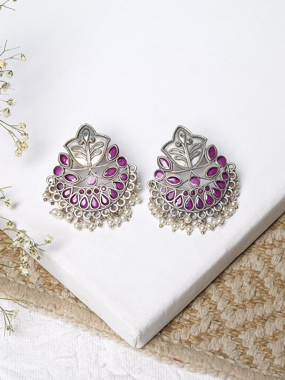 

TEEJH Silver-Toned Contemporary Drop Earrings
