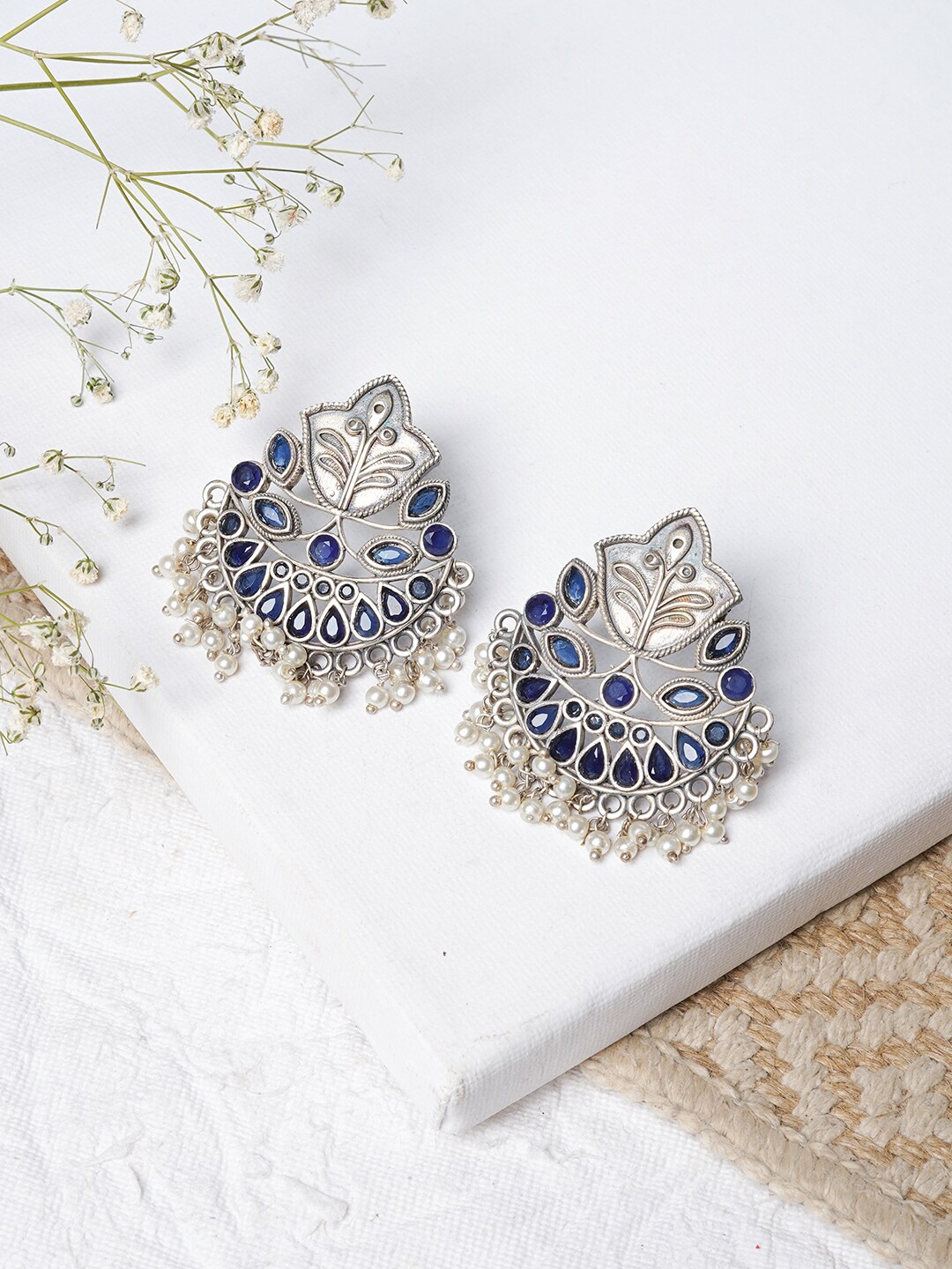 

TEEJH Silver-Toned Contemporary Studs Earrings