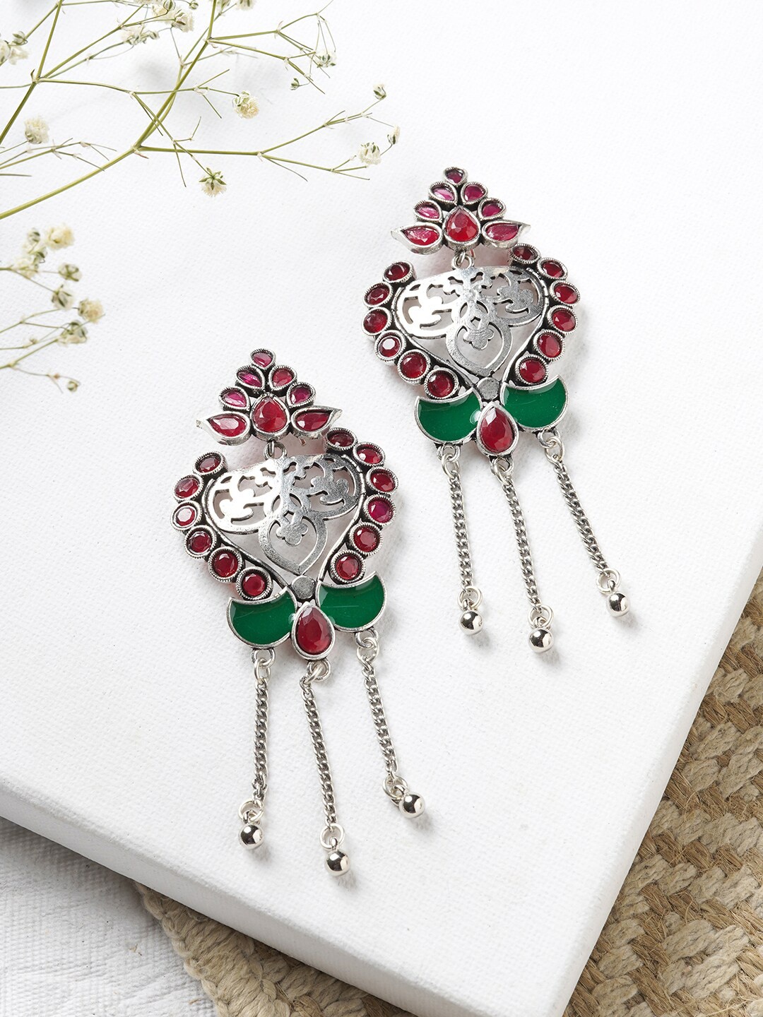 

TEEJH Silver-Toned Contemporary Drop Earrings