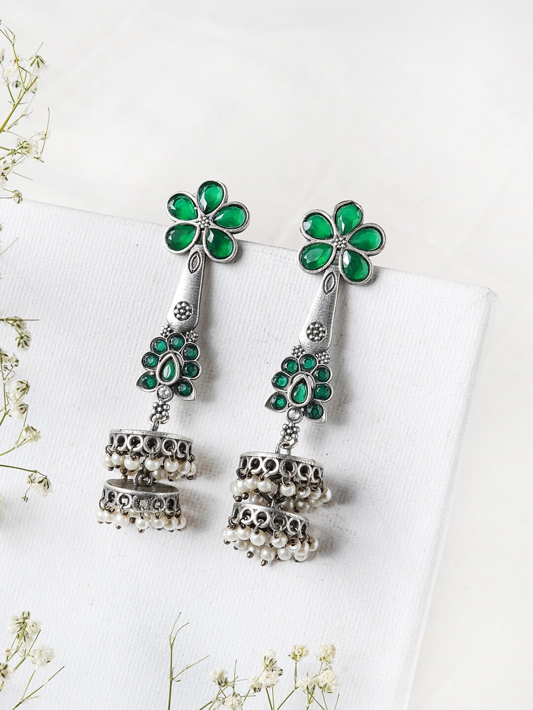 

TEEJH Silver-Toned Contemporary Drop Earrings